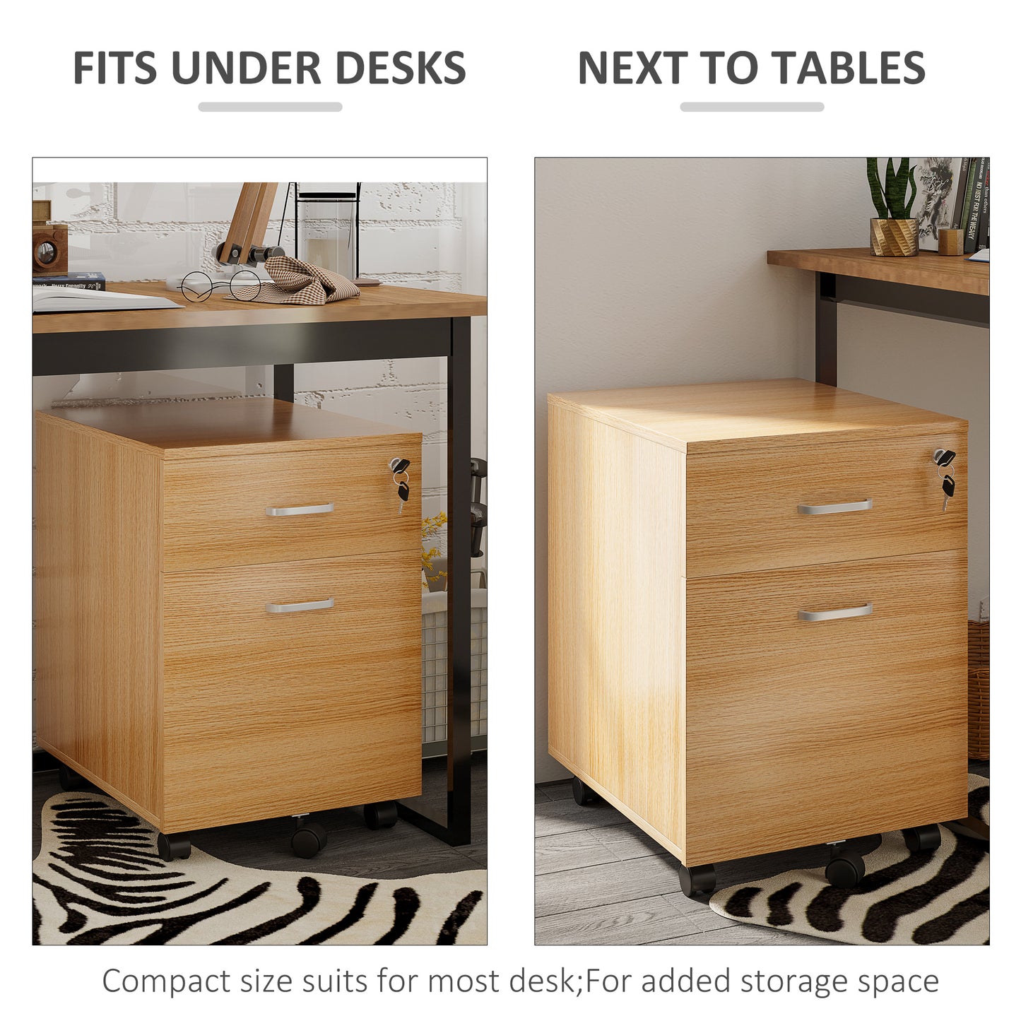 2 Drawer File Cabinet with Lock and Keys, Mobile Vertical Filing Cabinet with Wheels and Drawers, Home Office Cabinet, N