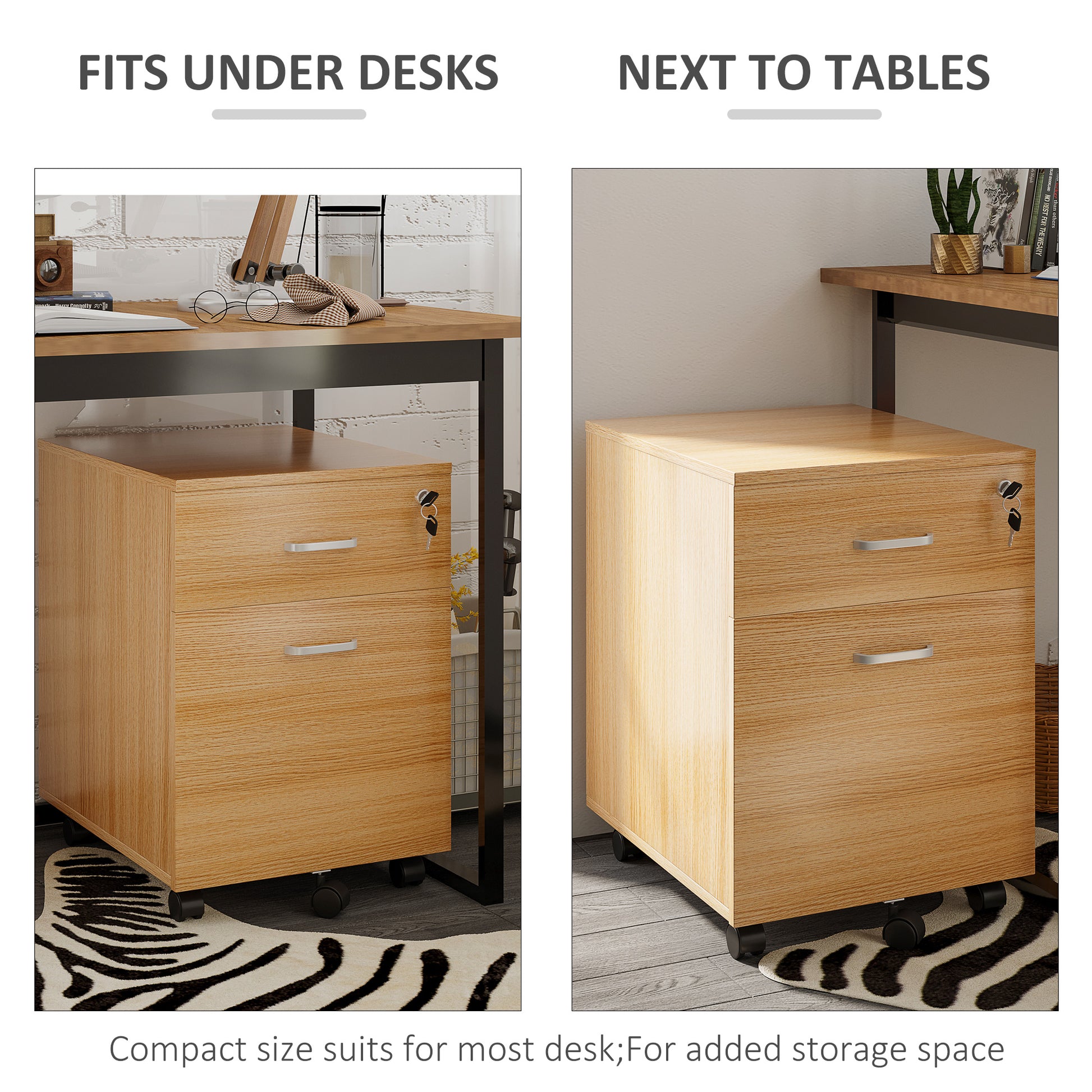 2 Drawer File Cabinet with Lock and Keys, Mobile Vertical Filing Cabinet with Wheels and Drawers, Home Office Cabinet, N