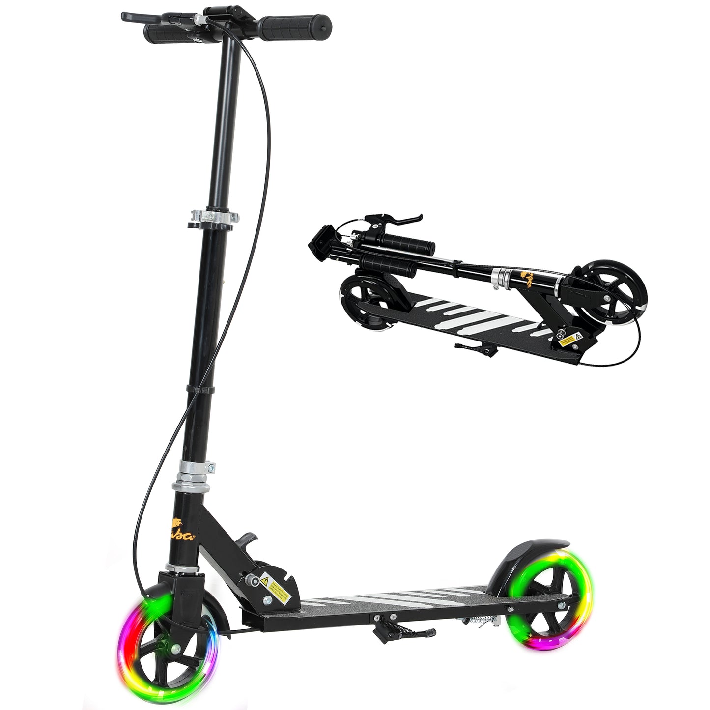 Qaba Scooter for Kids Ages 3-8 with Light Up Wheels, Adjustable Handlebar, Rear Brake & Handbrake for Girls and Boys, Bl