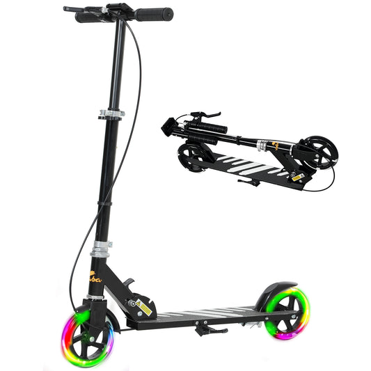 Qaba Scooter for Kids Ages 3-8 with Light Up Wheels, Adjustable Handlebar, Rear Brake & Handbrake for Girls and Boys, Bl