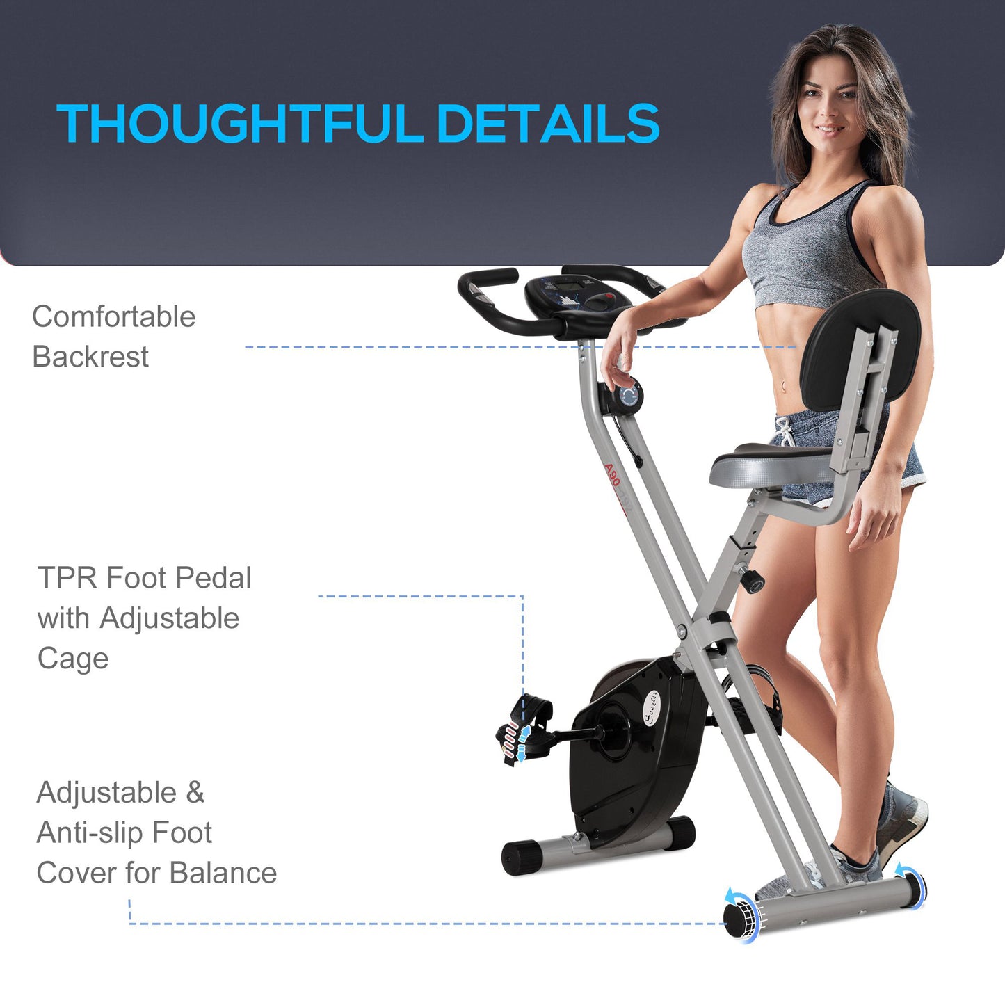 Soozier Foldable Indoor Stationary Bike with 8 Levels of Magnetic Resistance, Exercise Bike for Cardio Workout, Black