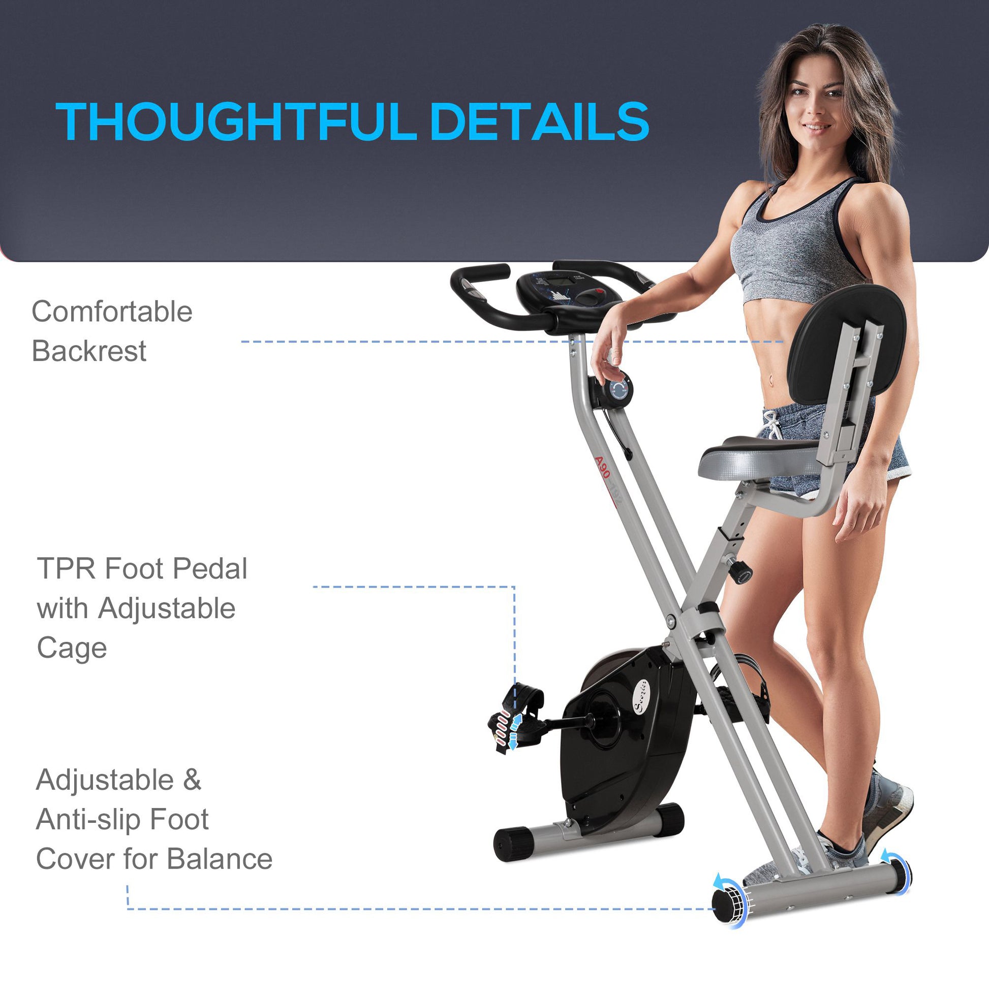 Soozier Foldable Indoor Stationary Bike with 8 Levels of Magnetic Resistance, Exercise Bike for Cardio Workout, Black