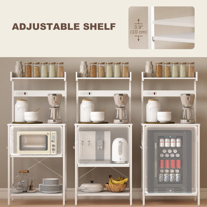 Kitchen Baker's Rack with Power Outlet, Coffee Bar Station with Adjustable Shelves and Hooks, Distressed White