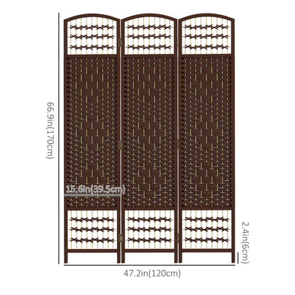 3 Panel Folding Room Divider, Portable Privacy Screen, Wave Fiber Room Partition for Home Office, Brown