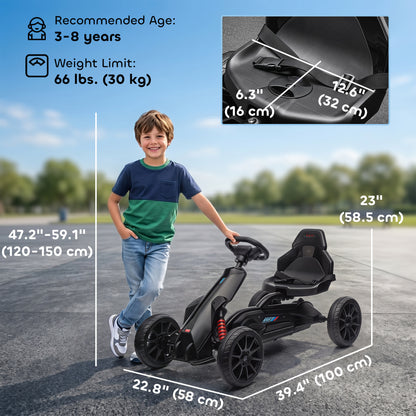 VarietyKart Pedal Go Kart with Adjustable Seat, Forward, Backward, Handbrake, Shock Absorption for 3-8 Years, Black