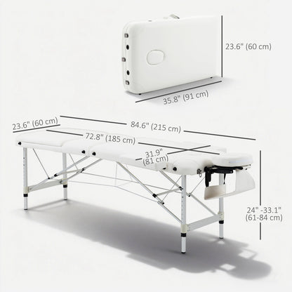 85" 3 Section Foldable Massage Table Professional Salon Spa Facial Couch Bed (White)