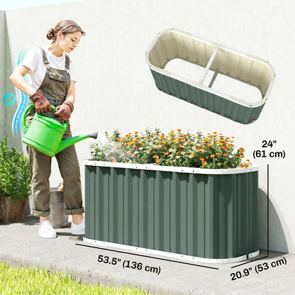 Galvanized Raised Garden Bed, Deep Root Planter Box, Outdoor Garden Bed with Plant Labels, 4.5' x 2' x 2', Light Green