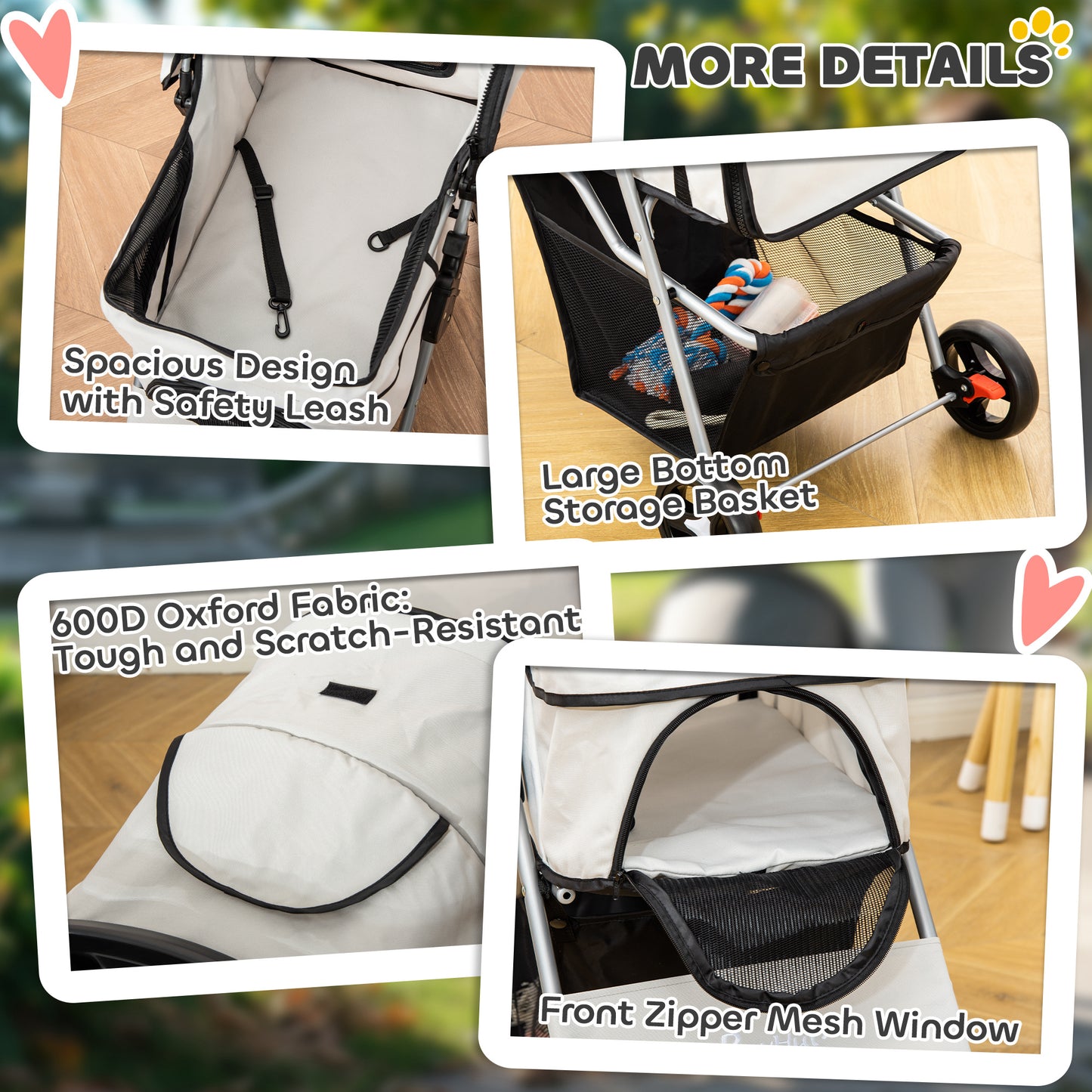 Cat Dog Stroller, One-click Foldable Pet Stroller w/Cup Holder, 4 Wheels Travel Carrier w/Brakes, 360° Swiveling Front W