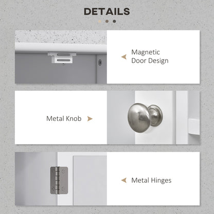 Wall-Mounted Medicine Cabinet, Bathroom Mirror Cabinet with Doors and Storage Shelves, White
