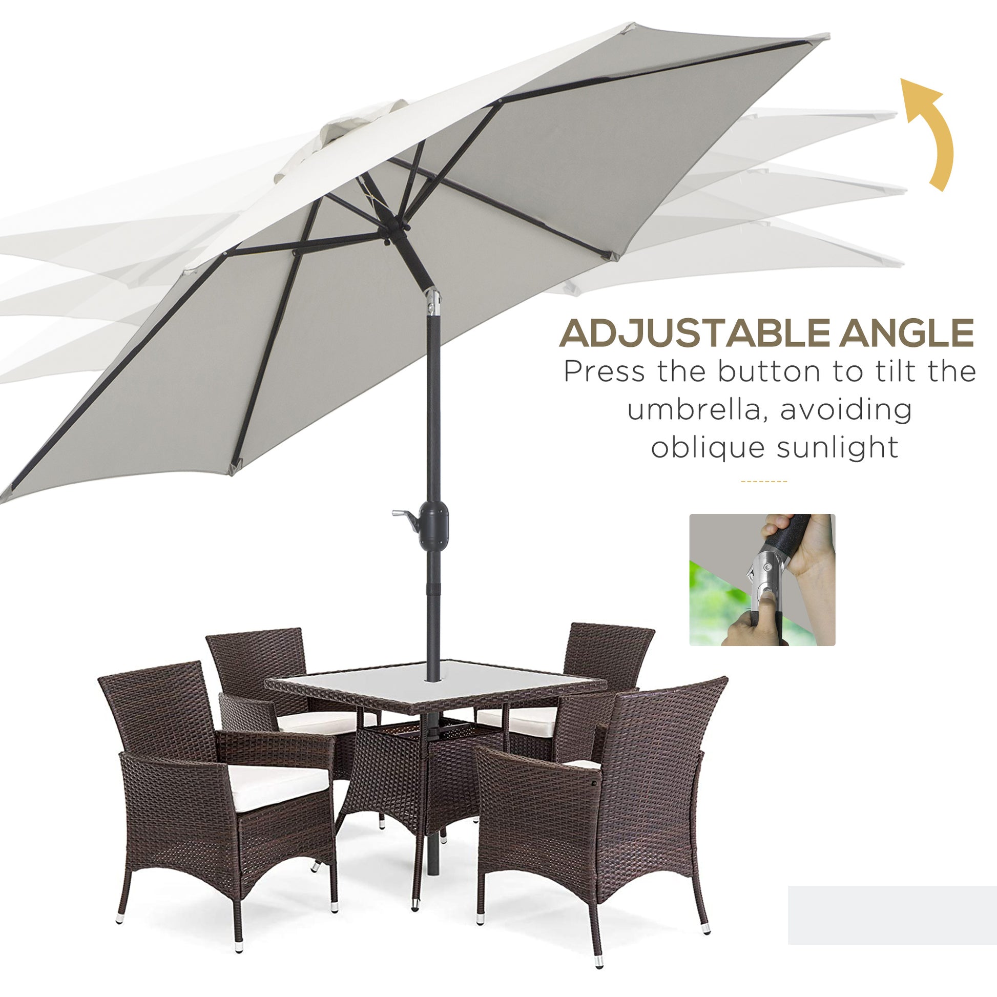 8.5' Round Aluminum Patio Umbrella 6 Ribs Market Sunshade Tilt Canopy w/ Crank Handle Garden Parasol Cream White
