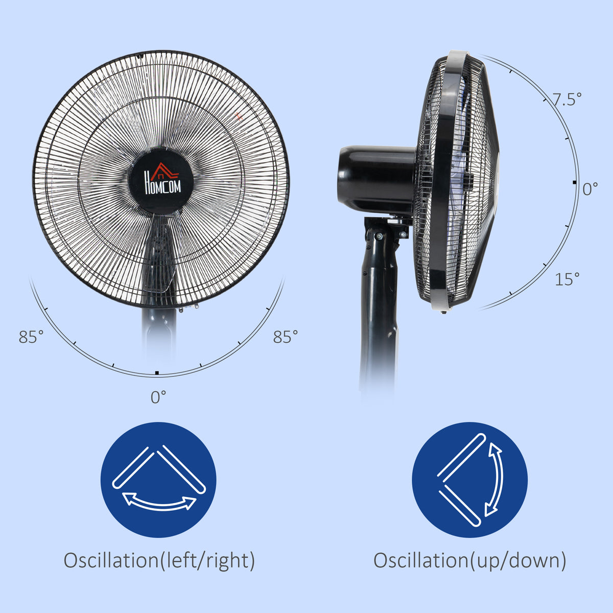Standing Floor Fan with Remote Control, Stand Up Cooling Fan, Tall Pedestal Electric Fan for Bedroom, Black