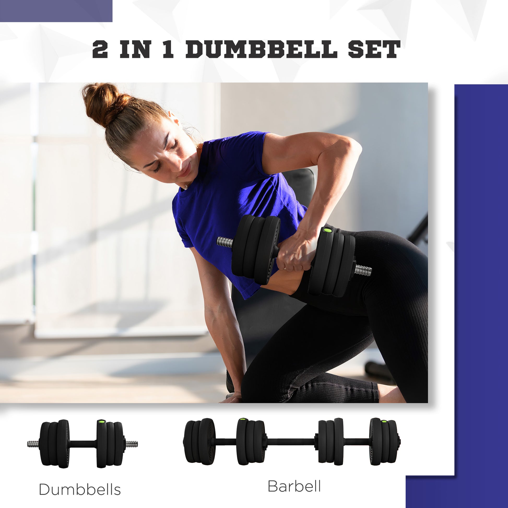 Soozier 44LBS 2-in-1 Adjustable Barbell & Dumbbells Set, Weights Set with Non-slip Handles for Men and Women Home Gym Tr