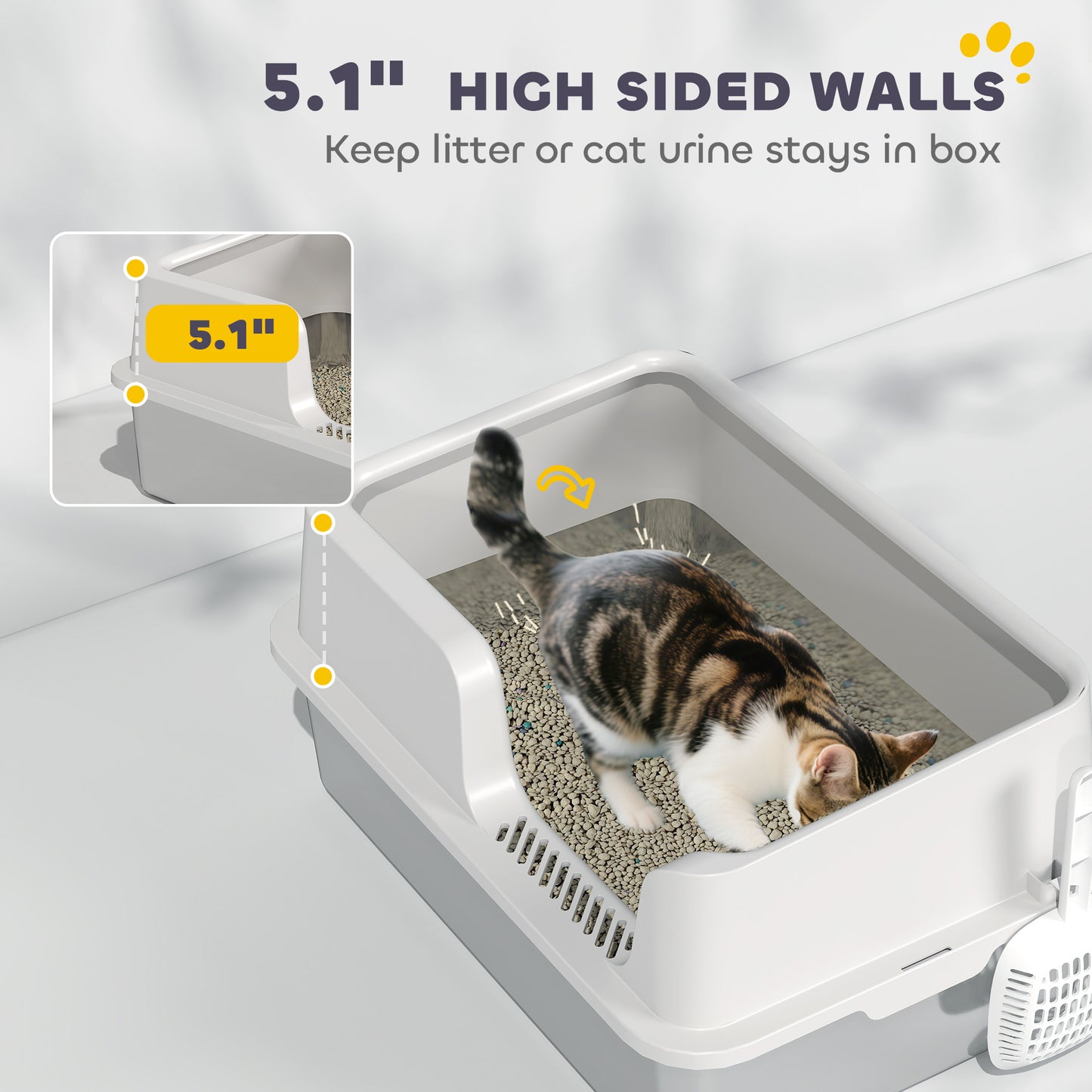 Stainless Steel Cat Litter Box with Lid with Scoop, High Sided, Non-Stick, & Anti-Urine Leakage, Easy Cleaning