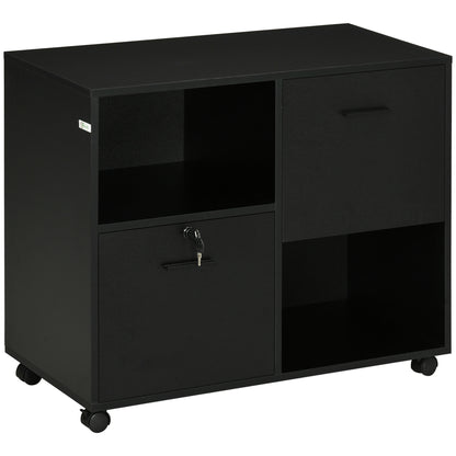 Mobile Printer Stand, Lateral File Cabinet with Lock, Filing Cabinet with Hanging Bars for Letter, A4 Size, Black