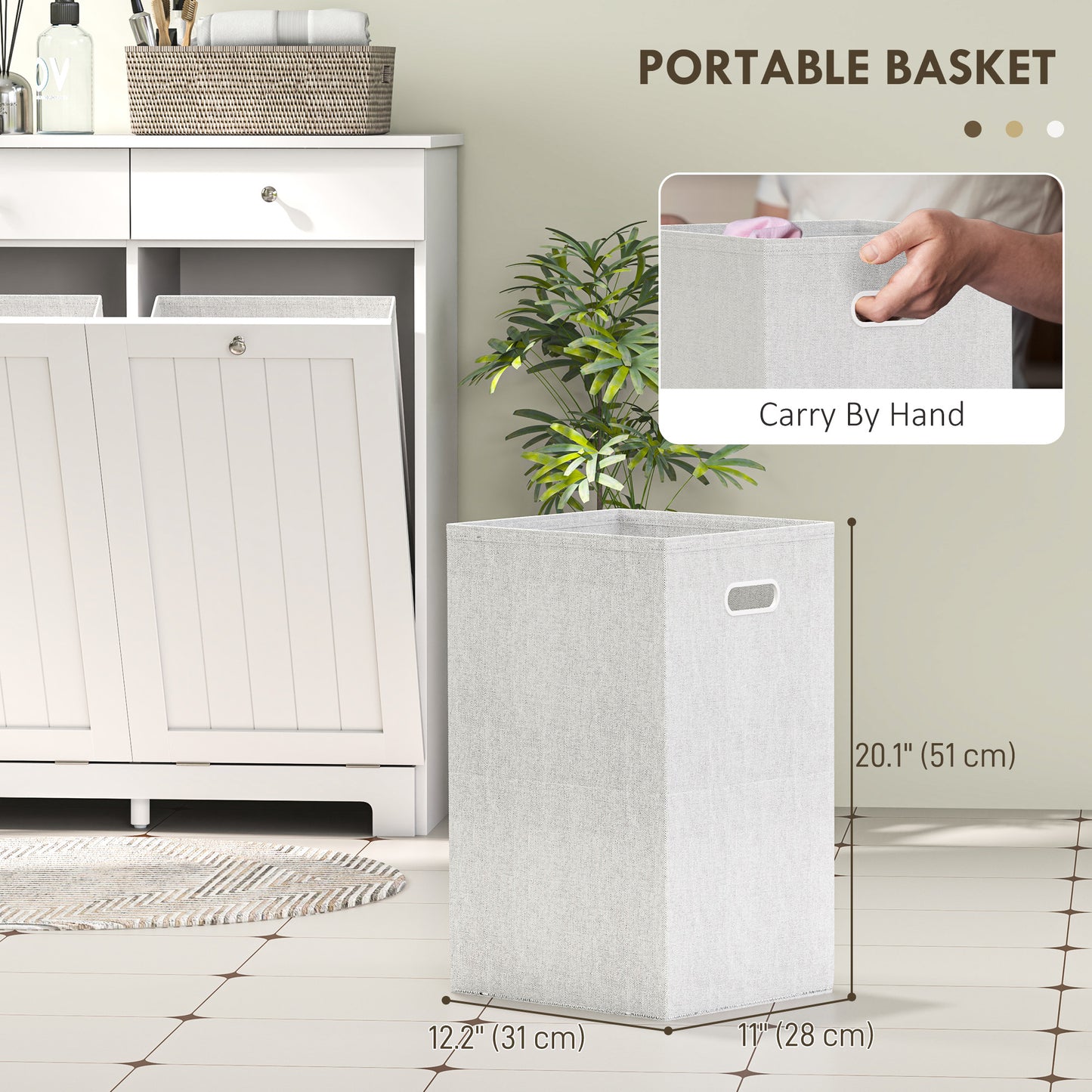 Laundry Cabinet, Tilt Out Laundry Hamper Cabinet with 2 Baskets, Bathroom Hamper Cabinet with 2 Drawers, White