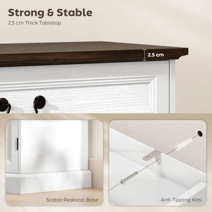 Buffet Cabinet, 55" Farmhouse Sideboard with Charging Station, 2 Drawers and 2 Adjustable Shelves, White Wood Grain