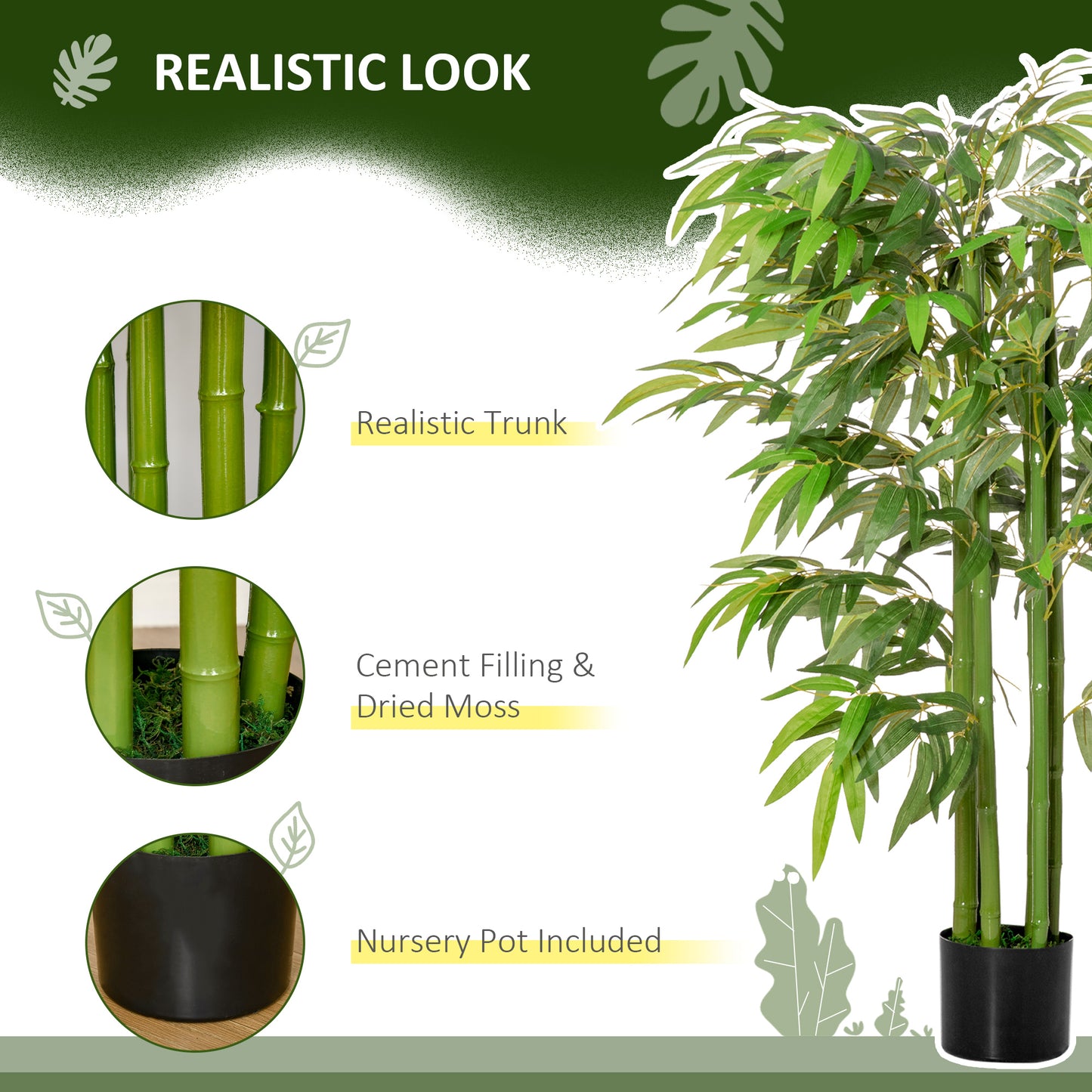 4.6FT Artificial Bamboo Tree Faux Decorative Plant in Nursery Pot for Indoor Décor