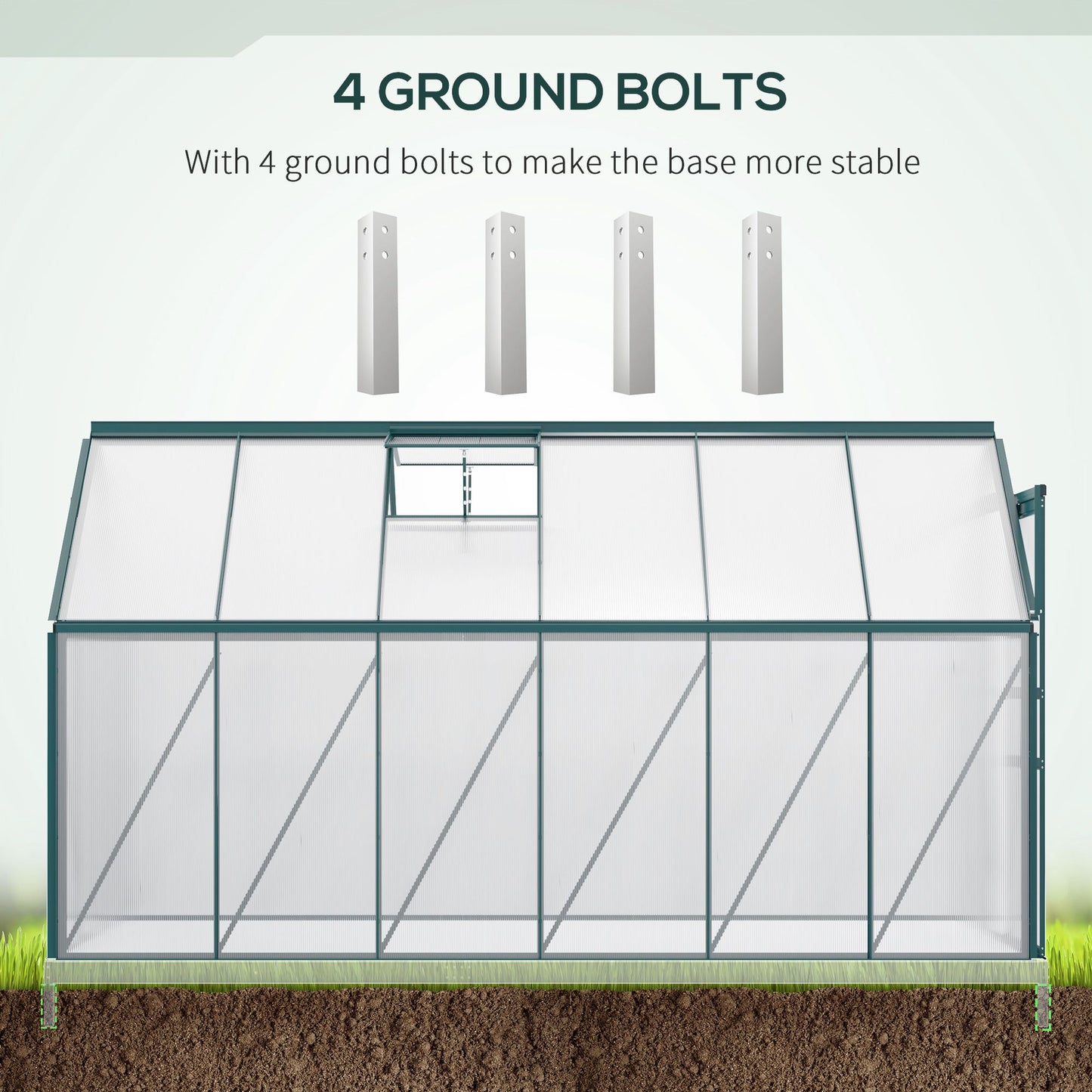 6' x 12' x 6.5' Polycarbonate Greenhouse, Walk-in Green House with Adjustable Roof Vent Galvanized Base Sliding Door Rai
