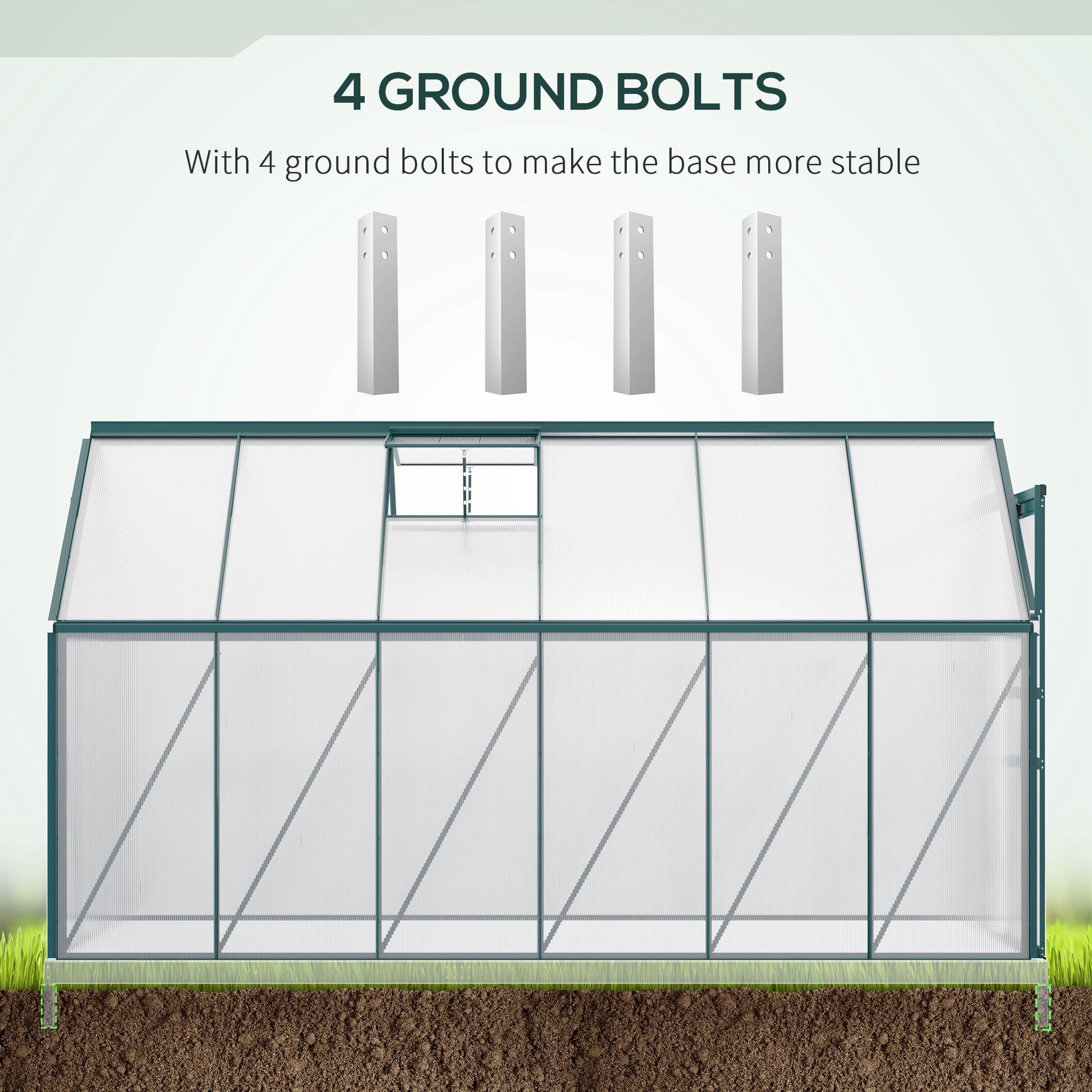 6' x 12' x 6.5' Polycarbonate Greenhouse, Walk-in Green House with Adjustable Roof Vent Galvanized Base Sliding Door Rai