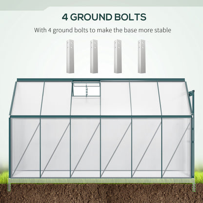 6' x 12' x 6.5' Polycarbonate Greenhouse, Walk-in Green House with Adjustable Roof Vent Galvanized Base Sliding Door Rai