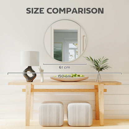 24" Decorative Wall Mirror for Bedroom Living Room, Modern Round Bathroom Mirror for Home Decor, Silver
