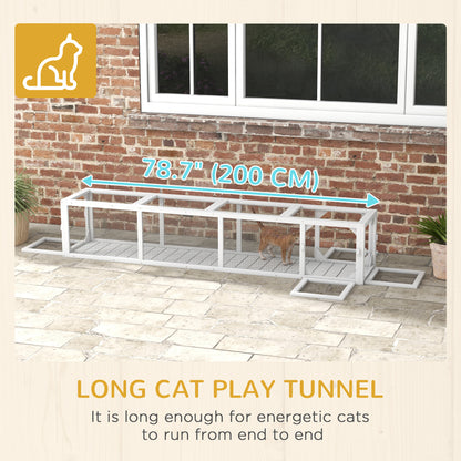 79" Long Cat Tunnel, Cat shelter L- Shape with Extendable Design, Cat Enclosure for Indoor/Outdoor Use, White