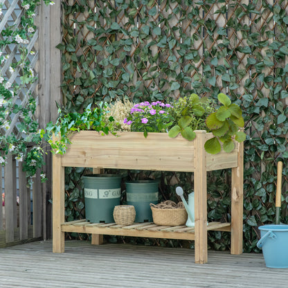45" x 22" x 33" Raised Garden Bed with Legs and Storage Shelf, Wooden Elevated Planter Box with Drainage Holes for Backy