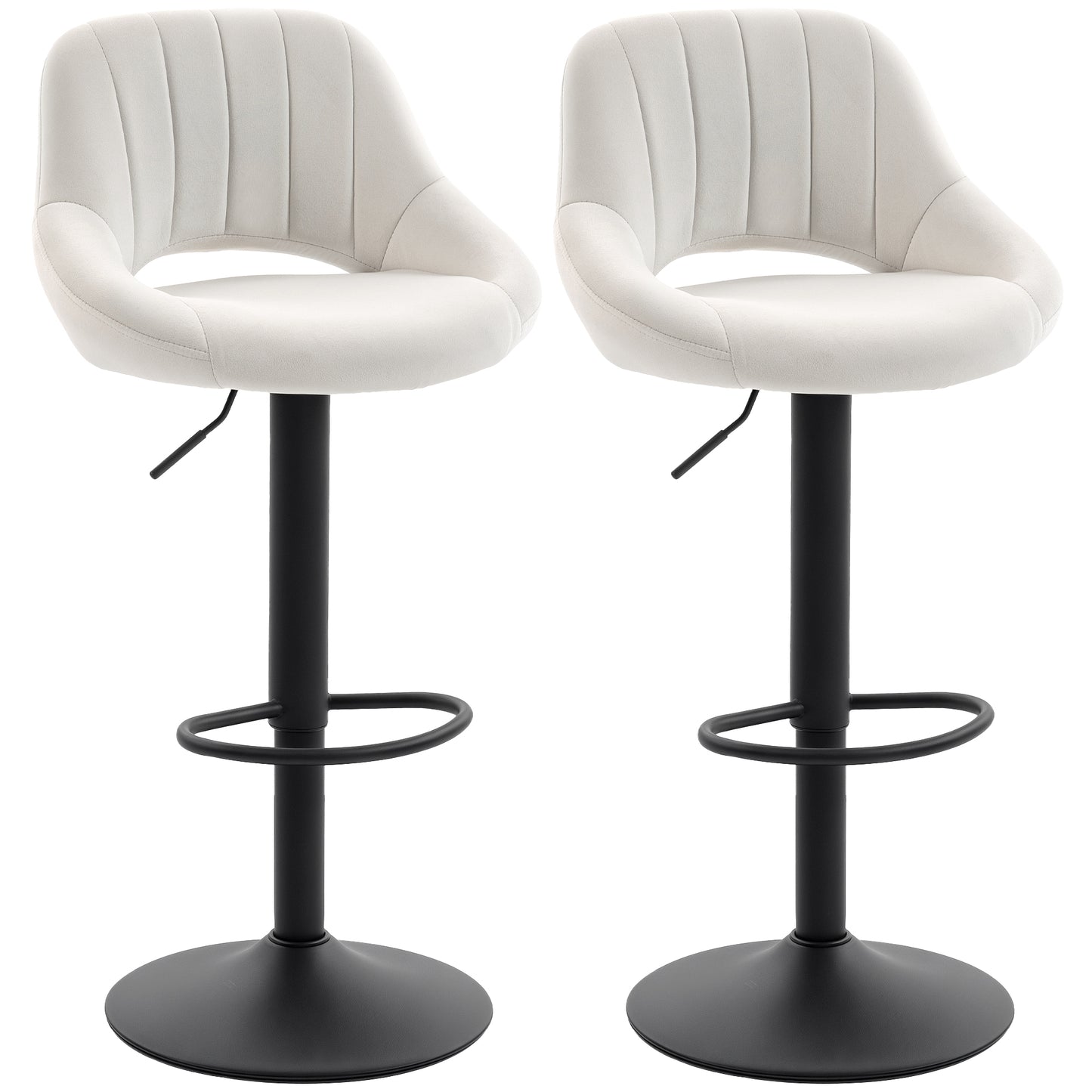 Bar Stools Set of 2, Swivel Counter Height Barstools with Adjustable Height and Cutout Back, Velvet Upholstered Bar Chai