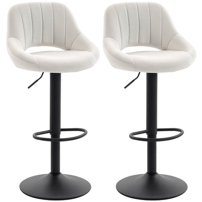 Bar Stools Set of 2, Swivel Counter Height Barstools with Adjustable Height and Cutout Back, Velvet Upholstered Bar Chai