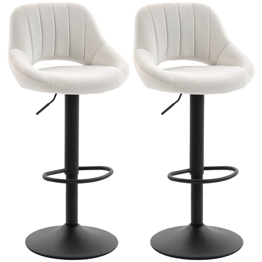 Bar Stools Set of 2, Swivel Counter Height Barstools with Adjustable Height and Cutout Back, Velvet Upholstered Bar Chai