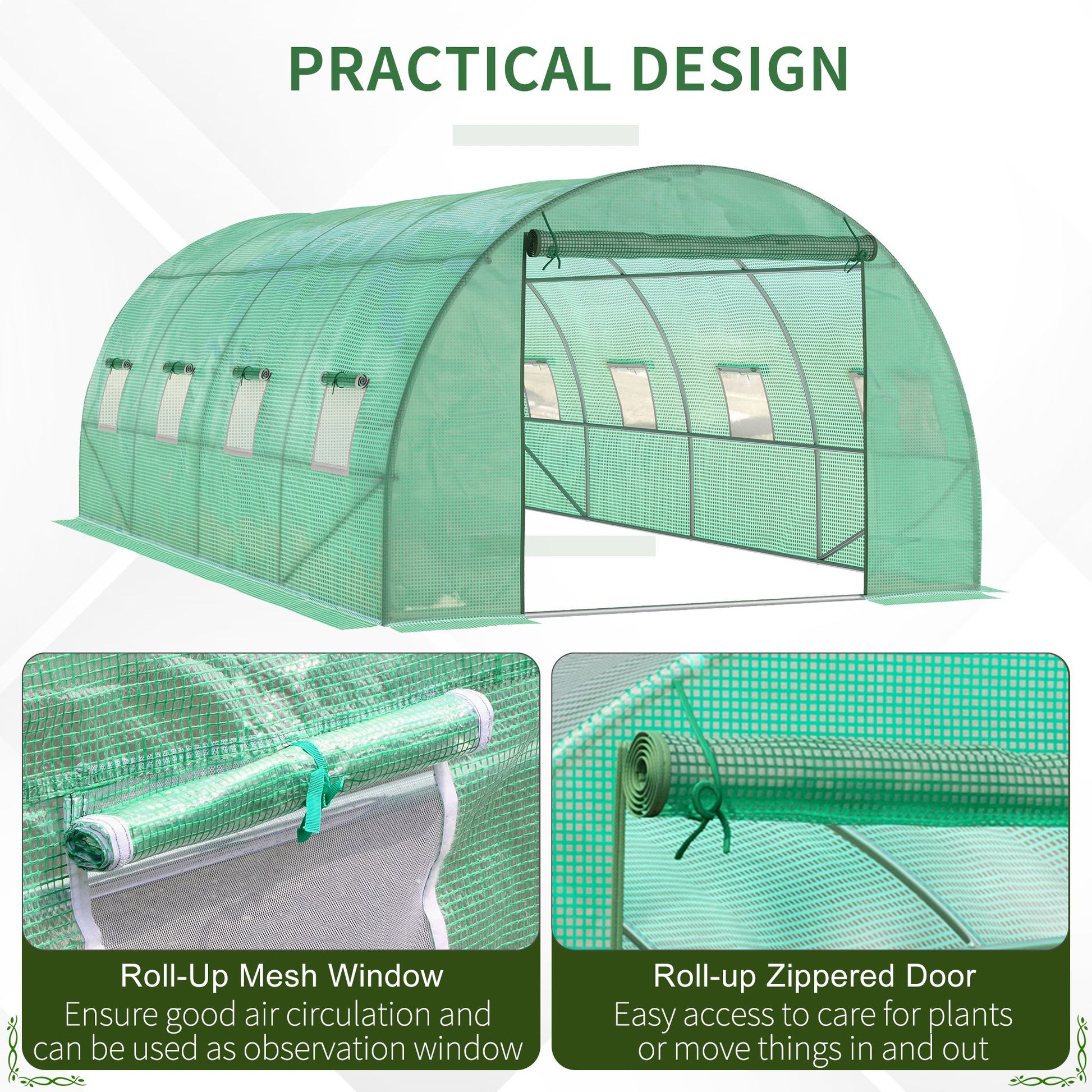 Walk-in Tunnel Greenhouse, 19 x 10 x 6.6 ft Hoop House with Zipped Roll-Up Door, 8 Mesh Windows, Wind Resistance Level 4