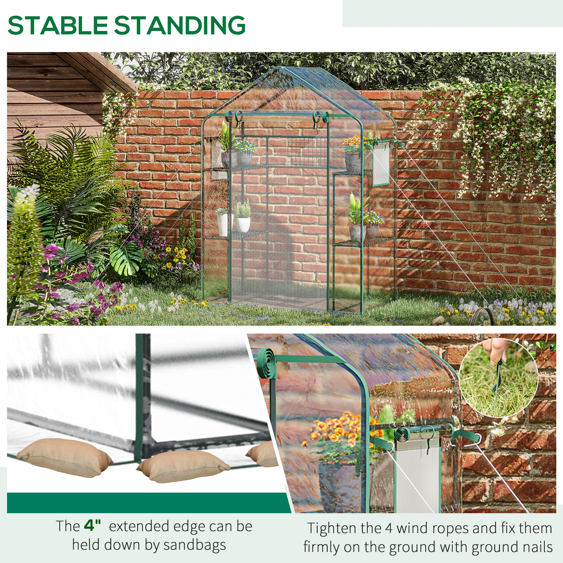 Walk-in Greenhouse with 4 Shelves, 56" x 29" x 77" Mini Greenhouse ,Roll-Up Door, Mesh Windows for Seedling, Flowers, Pl