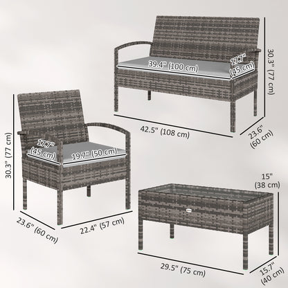 4 Pieces Patio Furniture Set with A Loveseat, Two Armchairs and A Coffee Table, Outdoor Conversation Set, Light Grey