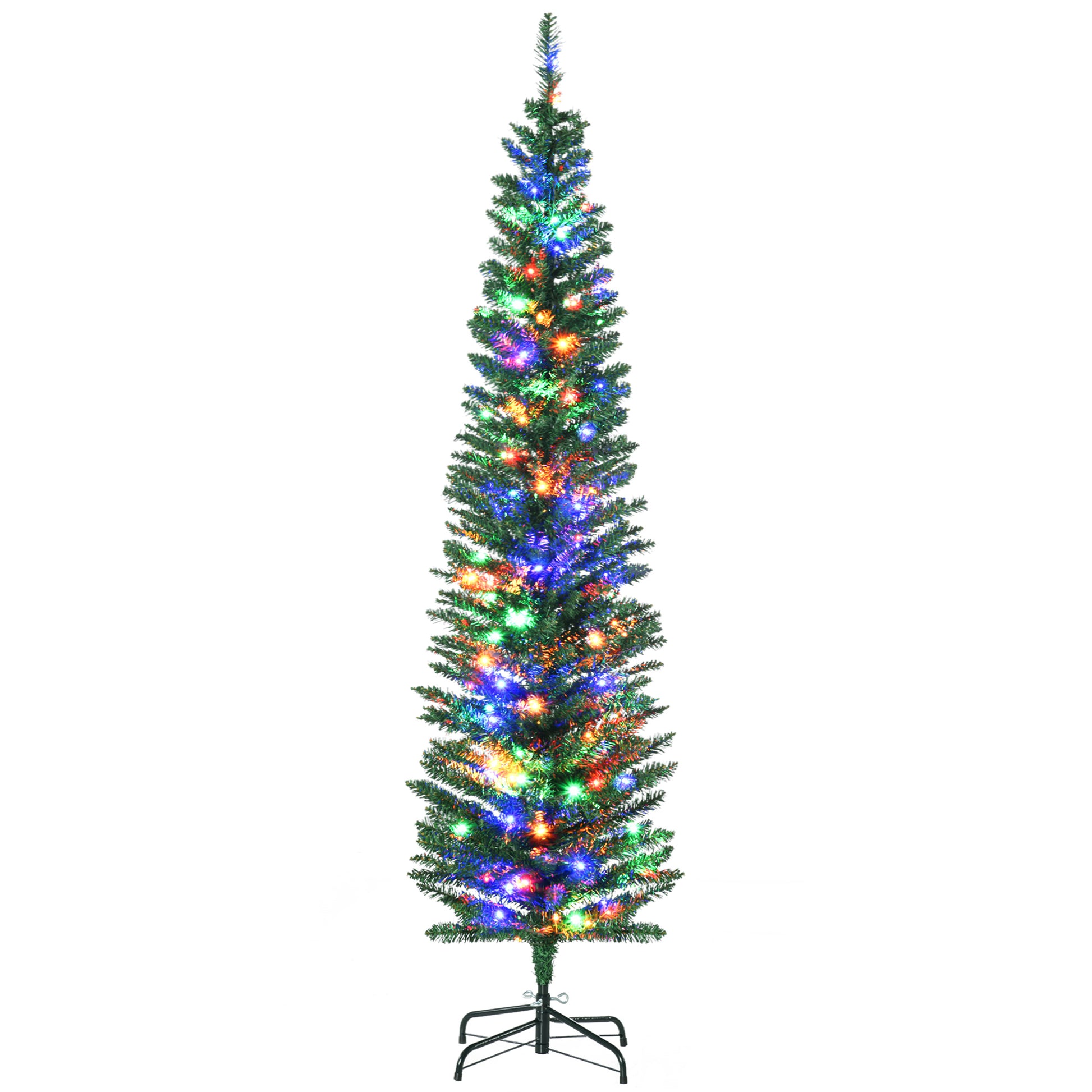 6' Artificial Pencil Christmas Trees Holiday Decoration with Colourful LED Lights, Steel Base, Skinny Shape