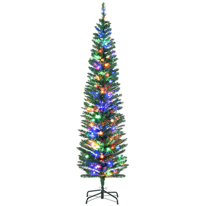 6' Artificial Pencil Christmas Trees Holiday Decoration with Colourful LED Lights, Steel Base, Skinny Shape
