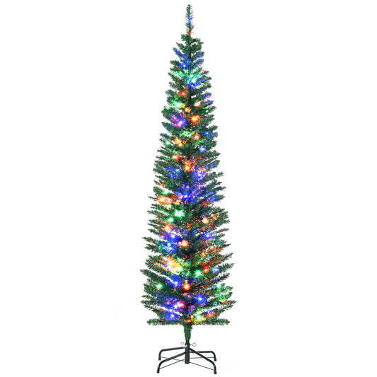 6' Artificial Pencil Christmas Trees Holiday Decoration with Colourful LED Lights, Steel Base, Skinny Shape