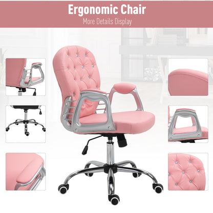 Office Chair, Computer Desk Chair with Adjustable Height and Tufted Back, Pink
