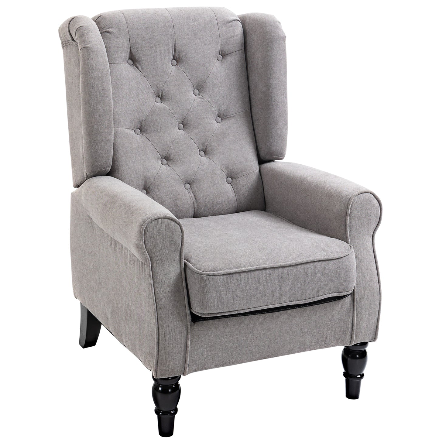 Fabric Accent Chair, Button Tufted Armchair, Upholstered Modern Living Room Chair, Wingback Chair with Wood Legs, Rolled