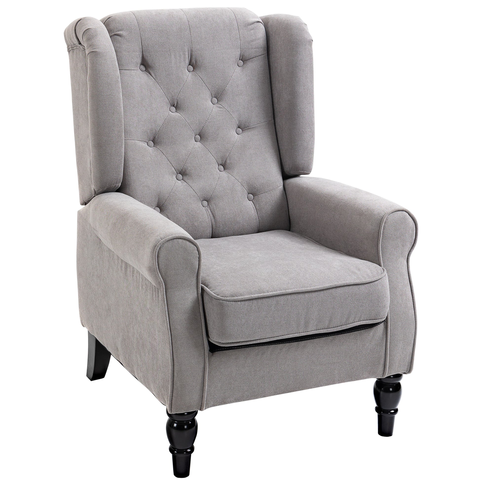 Fabric Accent Chair, Button Tufted Armchair, Upholstered Modern Living Room Chair, Wingback Chair with Wood Legs, Rolled