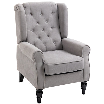 Fabric Accent Chair, Button Tufted Armchair, Upholstered Modern Living Room Chair, Wingback Chair with Wood Legs, Rolled