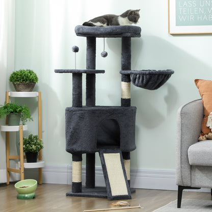 47 Inch Cat Tree, Cat Tower for Indoor Cats with Cozy Condo, Bed, Toy Balls, Sisal Scratching Posts, Hammock, Dark Grey