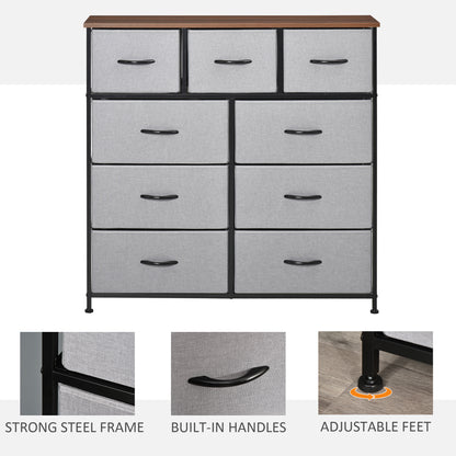 Dresser for Bedroom with 9 Drawers, 4-Tier Fabric Chest of Drawers, Tall Dresser Storage Tower with Steel Frame and Wood