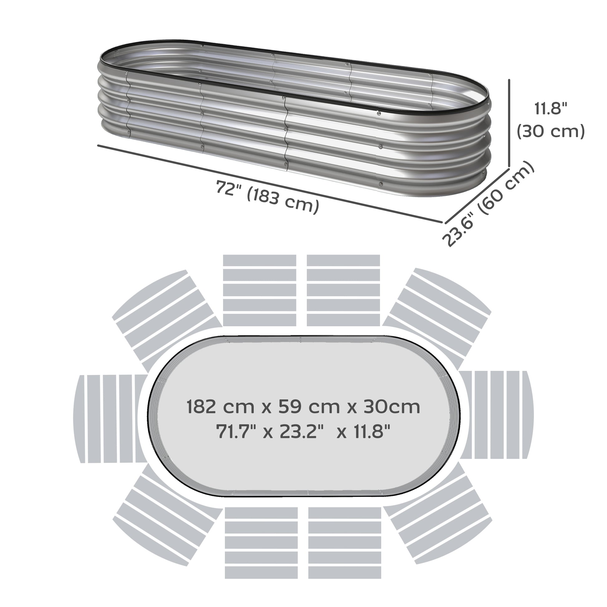 Galvanized Raised Garden Bed, 6 x 2 x 1 Modular Metal Garden Beds with Rubber Strip Edging, Heavy-Duty Outdoor Planter B