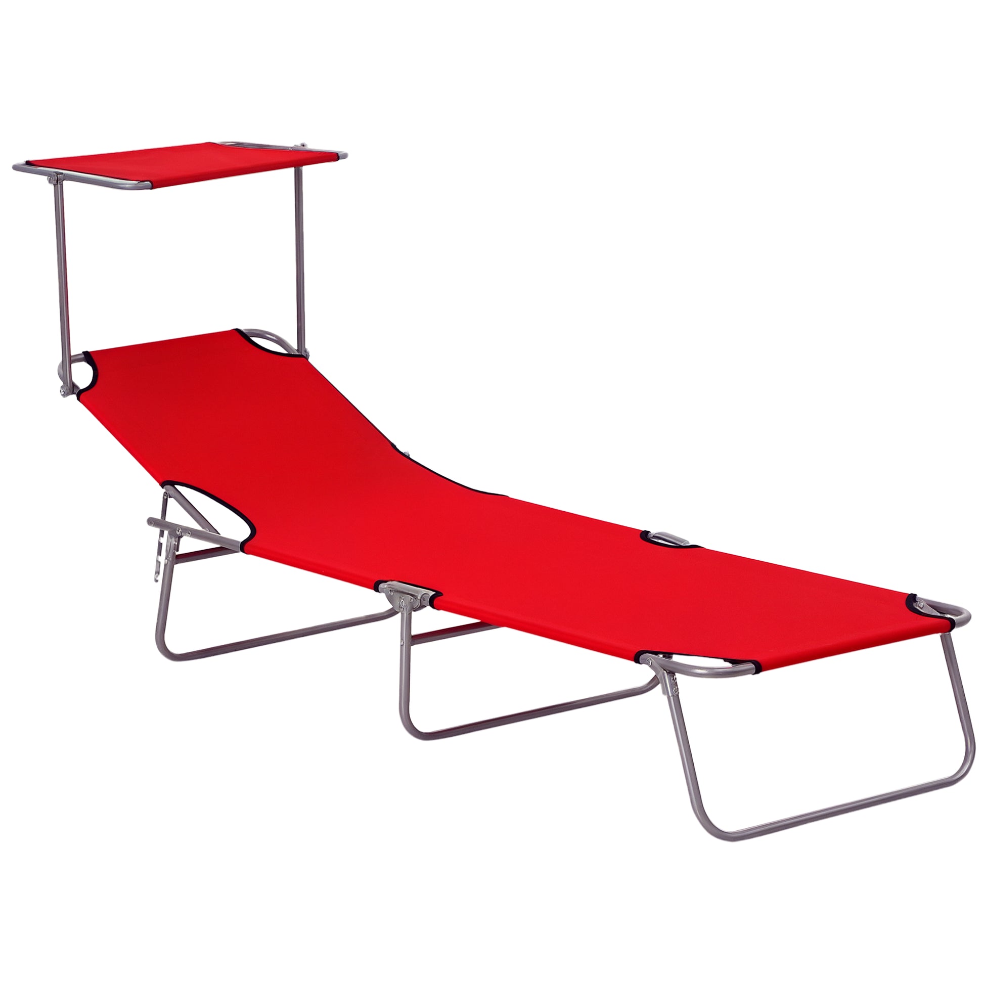 Outdoor Lounge Chair, Adjustable Folding Chaise Lounge, Tanning Chair with Sun Shade for Beach, Camping, Hiking, Backyar