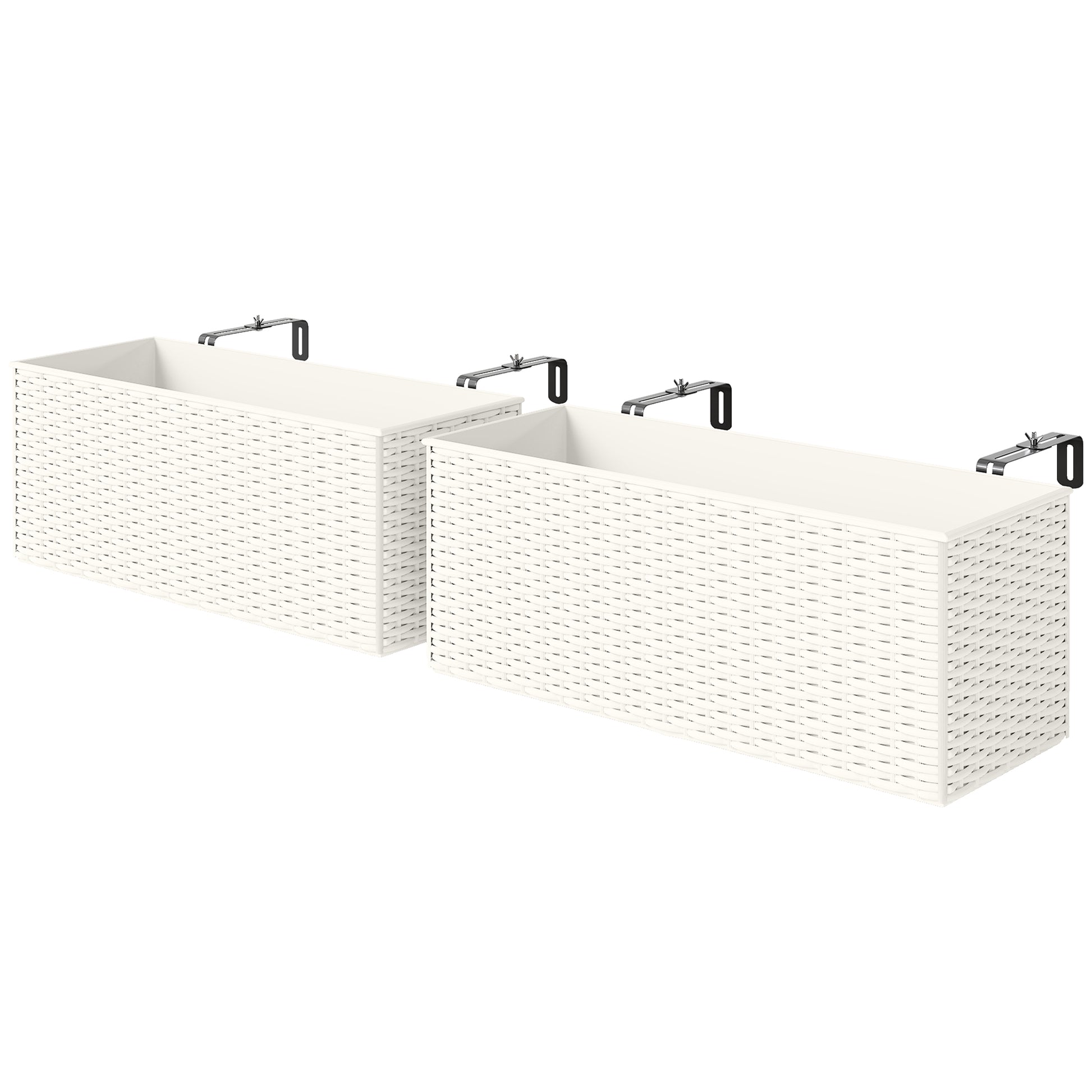 2 Pack 20 Inch Hanging Flower Pots, Railing Planter Box for Fence, Garden, Rattan Look, White