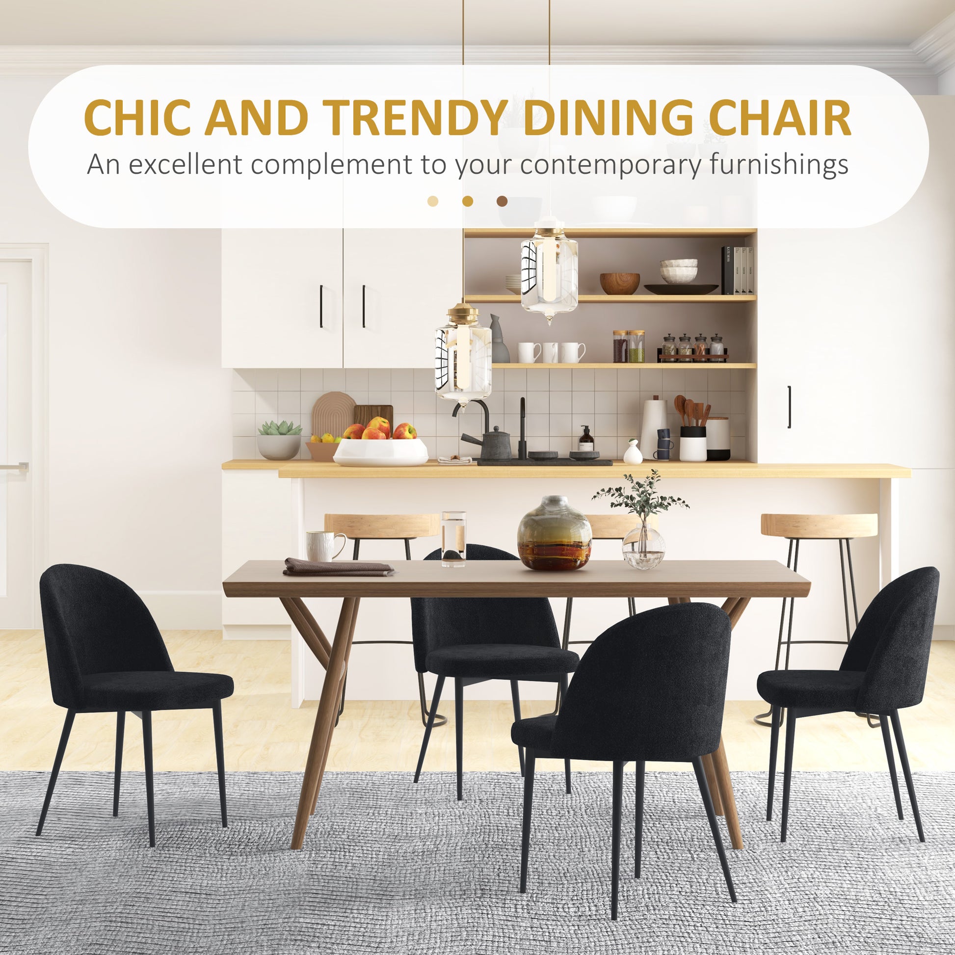 Modern Dining Chairs, Mid-Back Velvet-touch Upholstery Side Chair, Table Chair for Living Room, Dining Room, Black, Set 