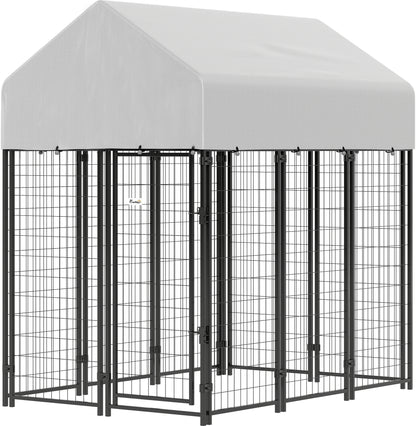 Outdoor Dog Kennel with Roof, 6' x 4' x 6' Heavy Duty Welded Wire Dog Playpen Enclosure with Escape-proof Lock