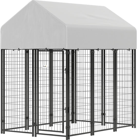 Outdoor Dog Kennel with Roof, 6' x 4' x 6' Heavy Duty Welded Wire Dog Playpen Enclosure with Escape-proof Lock