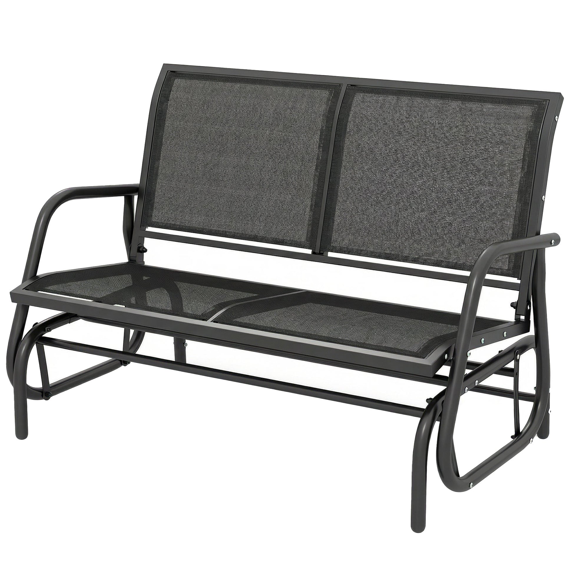 Outdoor Glider Bench, 2 Seater Garden Patio Glider Chair with Sling Fabric Seat, Steel Frame, Black