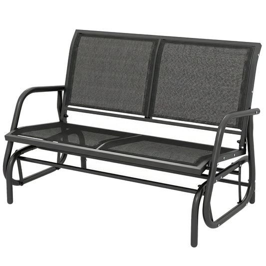 Outdoor Glider Bench, 2 Seater Garden Patio Glider Chair with Sling Fabric Seat, Steel Frame, Black